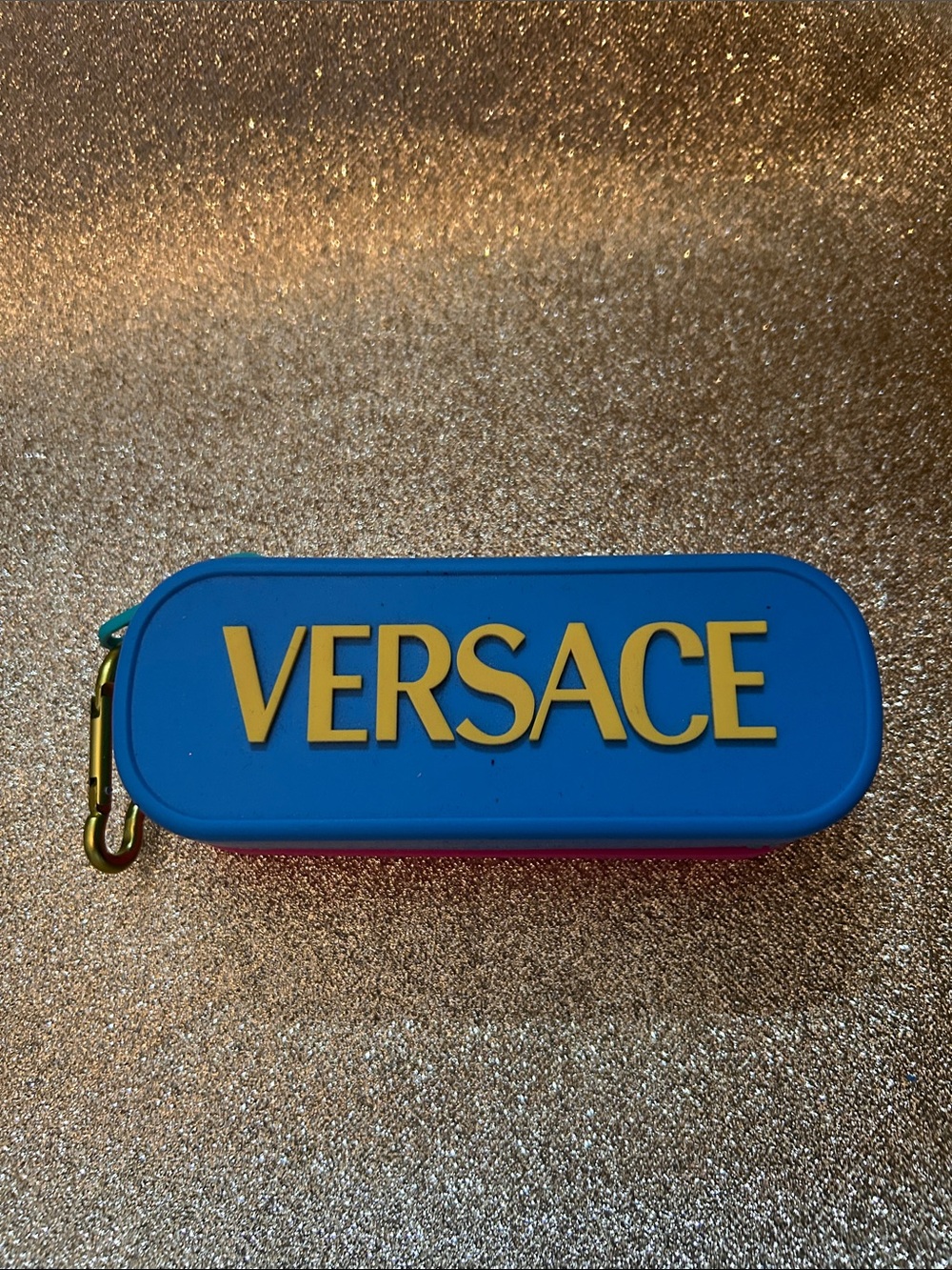 Versace Blue Silicone Zip Key & Card Holder with Yellow Logo